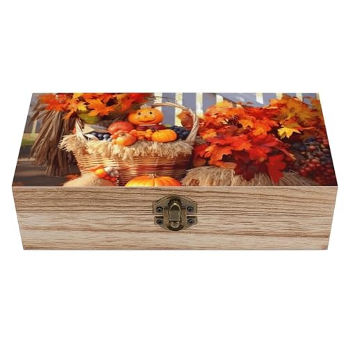 Herbst Thanksgiving Holzkiste Souvenir mit Deckel und Frontverschluss Büro Schreibtisch Organizer Behälter Andenken von Ahdyr