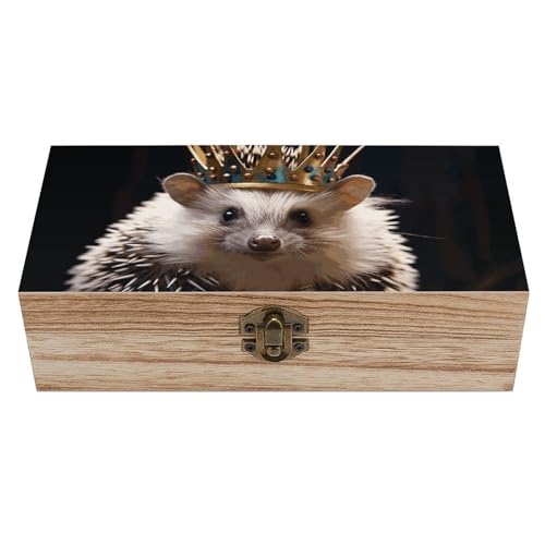 Krone mit Igel Holzkiste Souvenir mit Deckel und Frontverschluss Büro Schreibtisch Organizer Behälter Andenken von Ahdyr