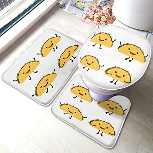 Mexiko Taco Badematte Set mit 3 Stück mexikanische Fast Food Cartoon Tacos Grimassen Lächeln Badezimmermatte großer Teppich Toilettensitzdeckel Abdeckung rutschfeste Matte Anti-Rutsch-Pad von Ahdyr