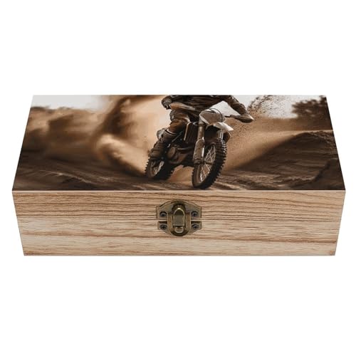 Motocross Holzkiste Souvenir mit Deckel und Frontverschluss Büro Schreibtisch Organizer Behälter Andenken von Ahdyr