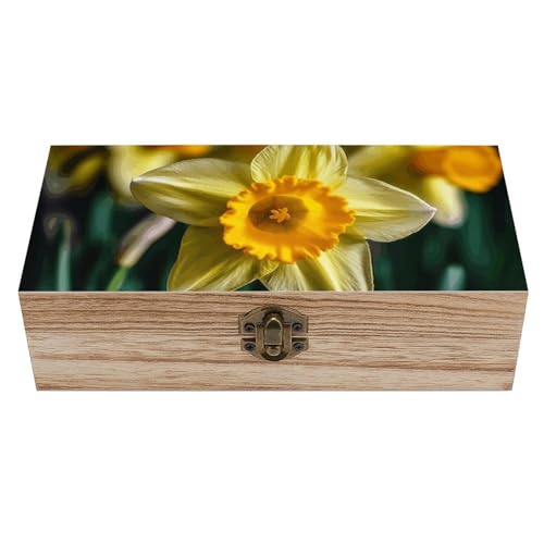 Narzissenblume Holzkiste Souvenir mit Deckel und Frontverschluss Büro Schreibtisch Organizer Behälter Andenken von Ahdyr