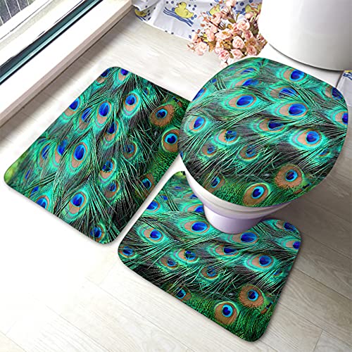 Pfau Badematte Set Tierfell Pfauenfedern Grün Blau Badezimmermatte 3 Stück Teppich WC-Sitzdeckel Abdeckung rutschfeste Matte Anti-Rutsch-Pad Pfau Badematte Set Tierfell Pfauenfedern Grün Blau Badezimmermatte 3 Stück Teppich WC-Sitzdeckel Abdeckung rutschfeste Matte Anti-Rutsch-Pad von Ahdyr