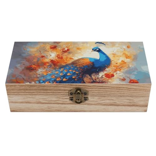 Pfau Holzkiste Souvenir mit Deckel und Frontverschluss Büro Schreibtisch Organizer Behälter Andenken von Ahdyr
