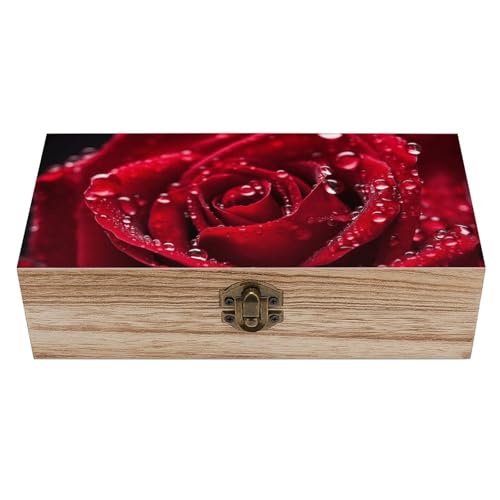 Rote Rose Holzkiste Souvenir mit Deckel und Frontverschluss Büro Schreibtisch Organizer Behälter Andenken von Ahdyr