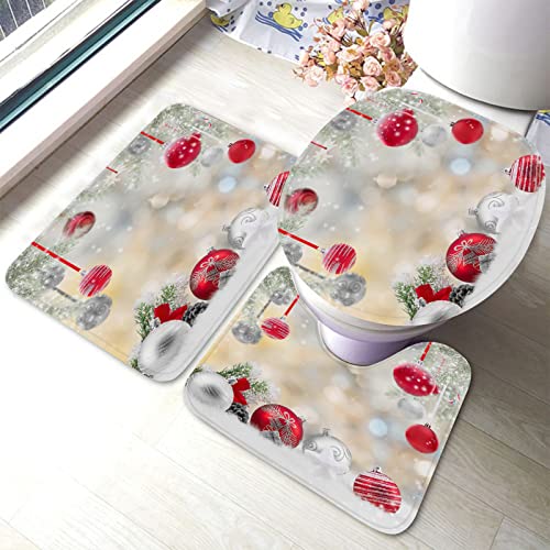 Rote silbrige Kugeln Badezimmerteppiche Set 3-teiliges Zeder-Schneeflocke-abstraktes Weihnachts-Badematten-Set, Badvorleger + U-förmiger Toiletten-Badeteppich + Toilettendeckel-Abdeckungs-Badematte Rote silbrige Kugeln Badezimmerteppiche Set 3-teiliges Zeder-Schneeflocke-abstraktes Weihnachts-Badematten-Set, Badvorleger + U-förmiger Toiletten-Badeteppich + Toilettendeckel-Abdeckungs-Badematte von Ahdyr