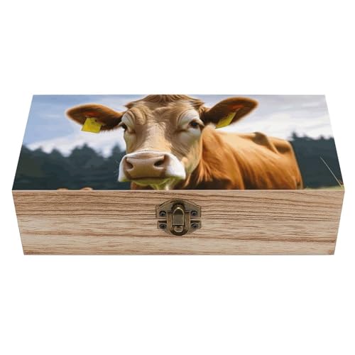 Tierische braune Kuh Holzkiste Souvenir mit Deckel und Frontverschluss Büro Schreibtisch Organizer Behälter Andenken von Ahdyr