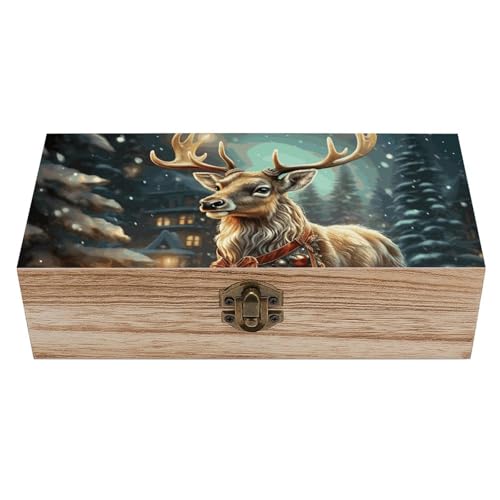 Weihnachtsgeschenk Rentier Holzkiste Souvenir mit Deckel und Frontverschluss Büro Schreibtisch Organizer Behälter Andenken von Ahdyr