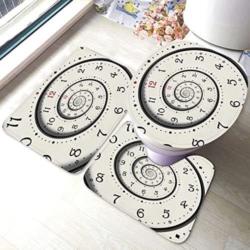 Weißes Spiraluhr-Badteppich-Set, 3-teilig, verdrehte moderne Uhr, ungewöhnliche abstrakte Textur, Fraktal-Badematten-Set, Badteppich + U-förmiger Toiletten-Badeteppich + Toilettendeckel-Abdeckung, B Weißes Spiraluhr-Badteppich-Set, 3-teilig, verdrehte moderne Uhr, ungewöhnliche abstrakte Textur, Fraktal-Badematten-Set, Badteppich + U-förmiger Toiletten-Badeteppich + Toilettendeckel-Abdeckung, B von Ahdyr