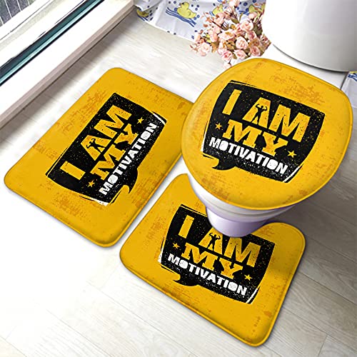 Zitat Badematte Set mit 3 Stück Wort I Am My Motivation Gym Inspirierendes Zitat Sterne Badezimmermatte Großer Teppich Toilettensitzdeckel Abdeckung rutschfeste Matte Anti-Rutsch-Pad von Ahdyr