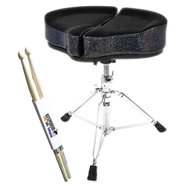 Ahead Schlagzeughocker SPG-BS-3 (Black Sparkle), mit Drumsticks von Ahead
