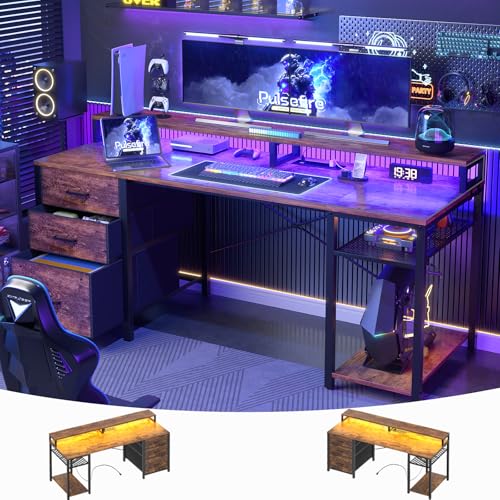 Aheaplus Gaming Computer mit LED-Leuchten und Steckdosen, 59 Zoll Computer-Computer mit Stoffschubladen für Dateien, Home Desktop Computer mit Ständer für Aheaplus Gaming Computer mit LED-Leuchten und Steckdosen, 59 Zoll Computer-Computer mit Stoffschubladen für Dateien, Home Desktop Computer mit Ständer für von Aheaplus
