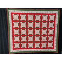 Rot, Grün, Pfirsich Blumen Und Quadrate Handgemachte Baumwoll Quilt Decke 62 X72 von Aheartfeltquilt