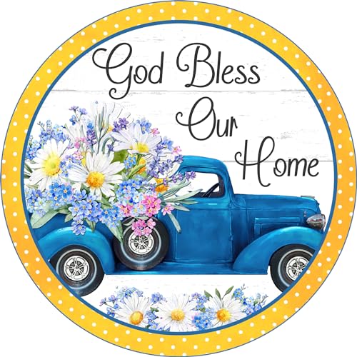 Blechschild God Bless Our Home, Blue Truck, Sumer Flowers, Summer Design, Kranz Schild, Sommer Dekor, Sommerkranz Befestigung Metallschild 20,3 x 20,3 cm Blechschild God Bless Our Home, Blue Truck, Sumer Flowers, Summer Design, Kranz Schild, Sommer Dekor, Sommerkranz Befestigung Metallschild 20,3 x 20,3 cm von Ahee