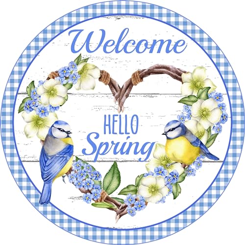 Blechschild "Welcome Hello Spring", blaue Vögel, Frühlingsblumen, Kranz, Metallschild, 20,3 x 20,3 cm Blechschild "Welcome Hello Spring", blaue Vögel, Frühlingsblumen, Kranz, Metallschild, 20,3 x 20,3 cm von Ahee