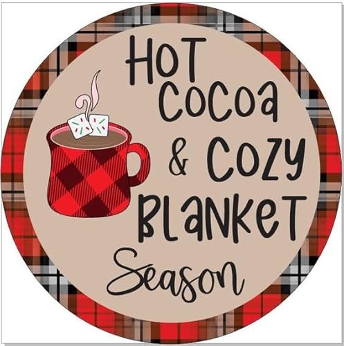 Rundes Vintage-Blechschild "Hot Cocoa And A Cozy Blank", rundes Blechschild mit Kranz, 20,3 x 20,3 cm Rundes Vintage-Blechschild "Hot Cocoa And A Cozy Blank", rundes Blechschild mit Kranz, 20,3 x 20,3 cm von Ahee