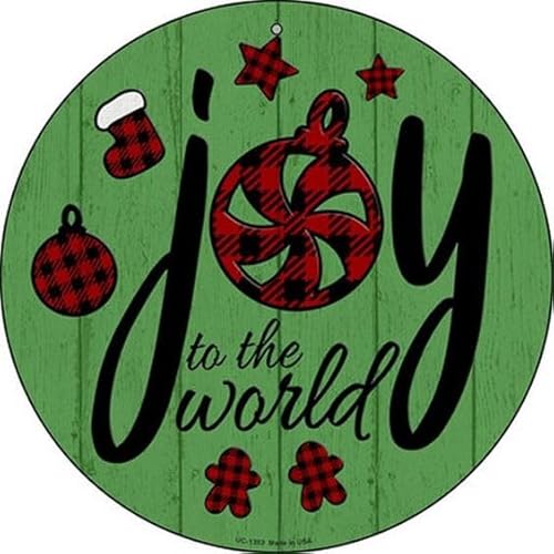 Rundes Vintage-Blechschild Joy To The World, rundes Aluminium-Blechschild mit Kranz, 20,3 x 20,3 cm Rundes Vintage-Blechschild Joy To The World, rundes Aluminium-Blechschild mit Kranz, 20,3 x 20,3 cm von Ahee