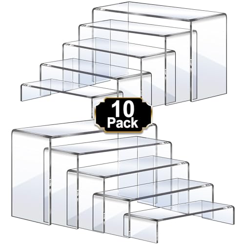 Aheroi Große Acryl-Abstandshalter, 10 Stück, 2er-Set (17,8 cm L ~ 20,3 cm L ~ 22,9 cm L), transparentes rechteckiges Display-Ständer-Set, transparente Regale für Dekoration, Vitrinenhalter für von Aheroi
