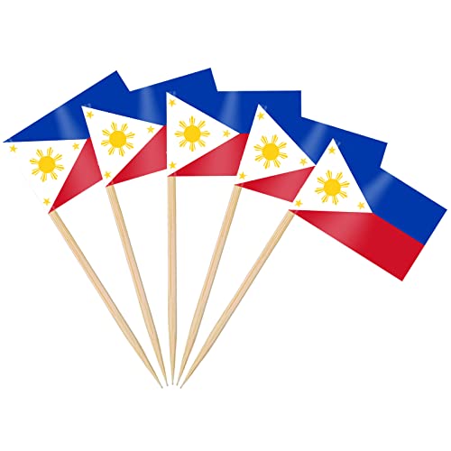 AhfuLife 100 Stück Philippinen Zahnstocher Flaggen, Filipino Cocktail Stick Flagge für Nationaltag Sandwich Lebensmittel Cupcake Topper Geschirr Party Zubehör Pub Event Deko von AhfuLife