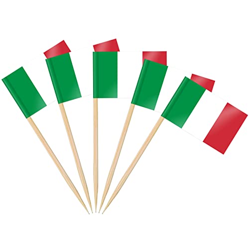 AhfuLife 200 Stück Italien Zahnstocher Flaggen, Italienische Deko Fahne Klein Mini Zahnstocher für 2025 Damen Fußball EM Eurovision WM Olympische Cupcake Topper Toothpick Cocktail Party Pub Deko von AhfuLife