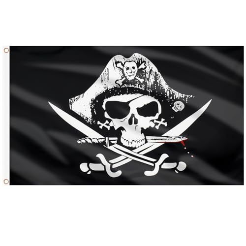 AhfuLife Piraten Flagge 150 x 90cm, 1 Stück Piratenflagge Fahne Doppelseitig mit Messingösen Pirat Fahne Kreuz Messer für Kinder Halloween Piraten Geburtstag Party Haus Garten Innen Außen Deko von AhfuLife