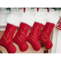 Personalized Xmas Stocking With Name, Red Velvet Plush Stocking, Velvet Custom Stocking, Family Stockings, Red Christmas Personalized Xmas Stocking With Name, Red Velvet Plush Stocking, Velvet Custom Stocking, Family Stockings, Red Christmas von AhmadMiniBells