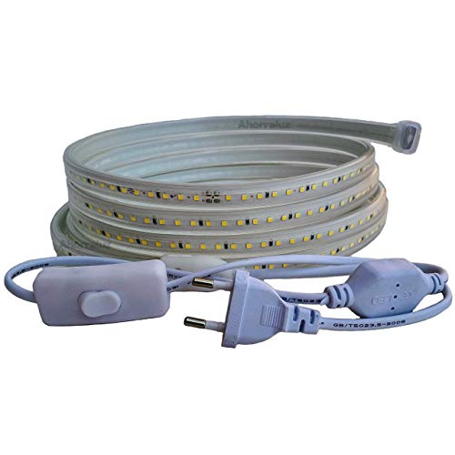Ahorraluz LED-Streifen, 220 V, 2835, 120 LEDs, hohe Helligkeit, mit Schalter, wasserdicht, kaltweiß/neutral/warm, IP67 Streifen (warmweiß, 2 m) von Ahorraluz