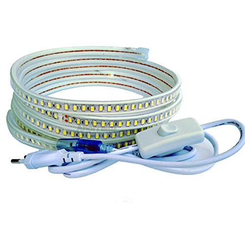 Ahorraluz LED-Streifen, 220 V, 5730, 120 LED/m, mit Schalter, wasserdicht, kalt- oder warmweiß, IP67, Streifen 5630, 10 m, kaltweiß von Ahorraluz