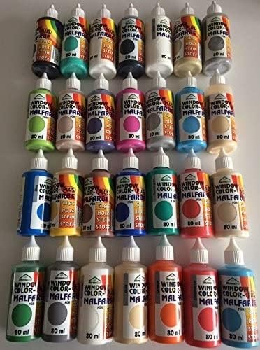 Ahrenshof Window Color 80ml 28 Farben Fenstermalfarbe inkl.4 Konturenfarben Starter Set von Ahrenshof