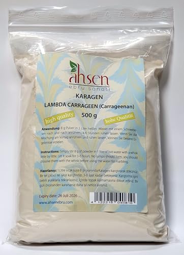 Ahsen Ebru 500 g Lambda Carrageenan für Marmoriergrundwasser, Marmoriergrundwasser-Additiv, Unkraut- und Moosbekämpfungsmittel, Pulver von Ahsen Ebru
