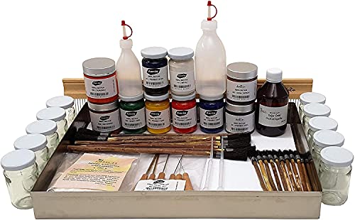 Ahsen Ebru Professionelles Ebru-Set – 53-teiliges Marmorierkunst Komplettset mit Farben, Pinseln, Ebru-Wanne und Zubehör – Für Anfänger & Profis geeignet von Ahsen Ebru