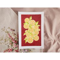 Original Zitronenscheibe Gemälde | Handgemachte Malerei Geschenk Küche Wandkunst Gelbes Obst Dekor Zitrone Kunst Citrus Wanddekor Handgemachtes von AhsenArtStudio