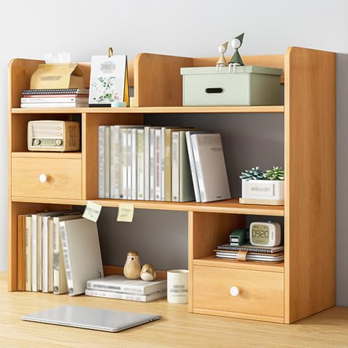 Ahtadums 3 Ebenen Schreibtisch Bücherregal, Massivholz Desktop Bücherregal, Multifunktion Desktop Tischregale, Schreibtisch Organizer Ausstellungsregal Kinderschreibtisch (80cm) von Ahtadums