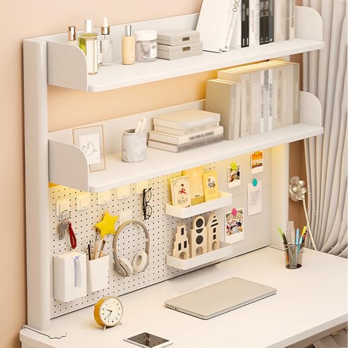 Ahtadums Klemmbare Schreibtisch Organizer zum Anstecken, 3 Ebenen Büro Computer Schreibtisch Zubehör Organizer, Clamp Regal Pegboard, Klemmregal mit 30 Zubehörteilen (White, 60cm) von Ahtadums