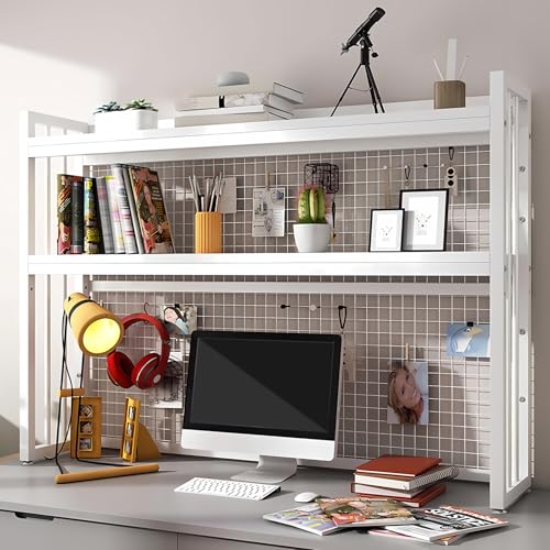 Ahtadums Schreibtisch Bücherregal 3 Etagen Verstellbar Perfekter Regal Organizer Tischregal für Computertisch, Holz und Metall Monitorständer Groß für Büro Zuhause Arbeitszimmer Wohnheim (B, 75cm) von Ahtadums