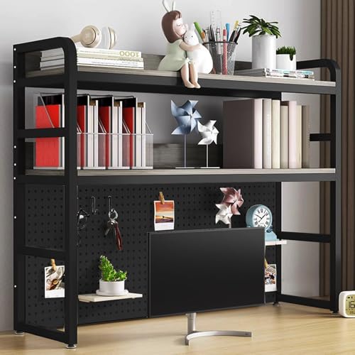Ahtadums Schreibtisch Bücherregal 3 Etagen Verstellbar Perfekter Regal Organizer Tischregal für Computertisch, Holz und Metall Monitorständer Groß für Büro Zuhause Arbeitszimmer Wohnheim (C, 75cm) von Ahtadums