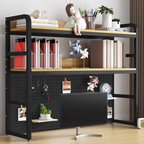 Ahtadums Schreibtisch Bücherregal 3 Etagen Verstellbar Perfekter Regal Organizer Tischregal für Computertisch, Holz und Metall Monitorständer Groß für Büro Zuhause Arbeitszimmer Wohnheim (D, 75cm) von Ahtadums