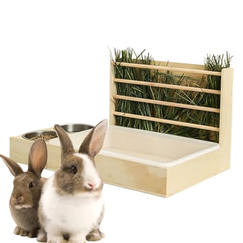 Ahuuen Bunny Hay Feeder mit Katzentoilette | Heu-Futterstation aus Holz mit 2 Schüsseln und Toilette – Multifunktionaler Hasen-Haustierfutter-Grashalter Rack Futternäpfe für Lebensraum Gehege Ahuuen Bunny Hay Feeder mit Katzentoilette | Heu-Futterstation aus Holz mit 2 Schüsseln und Toilette – Multifunktionaler Hasen-Haustierfutter-Grashalter Rack Futternäpfe für Lebensraum Gehege von Ahuuen