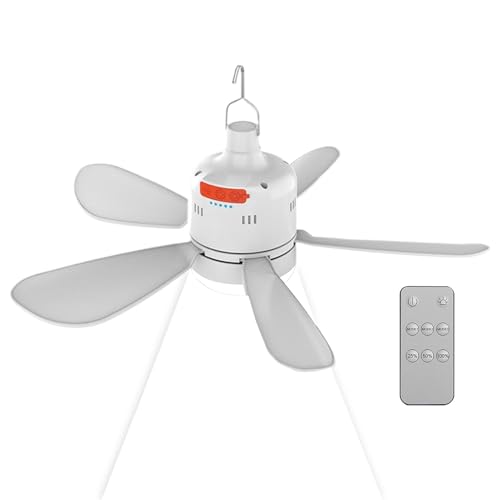 Ahuuen Deckenventilator | Zelt Deckenventilator | Einstellbare Geschwindigkeit | Mit Licht Und Fernbedienung | Deckenlampe Mit Ventilator | Wiederaufladbare Kühler Für Wohnmobile, Camping von Ahuuen