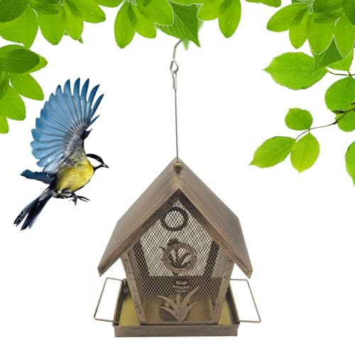 Ahuuen Eichhörnchensichere Vogelfutterspender Für Draußen - Deckendes Metallgitter-Futterspender für Draußen - Futterstation Für Finken Zur Naturbeobachtung Im Gartenbereich Terrasse Balkon Baum von Ahuuen
