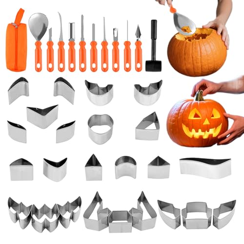 Ahuuen Halloween Kürbis Schnitzwerkzeug Set, Halloween Kürbis Schnitzen Set Mit Schablonen, 37-teiliges Robustes Werkzeug mit Tasche für Klasse Studio Schule Gravur Ahuuen Halloween Kürbis Schnitzwerkzeug Set, Halloween Kürbis Schnitzen Set Mit Schablonen, 37-teiliges Robustes Werkzeug mit Tasche für Klasse Studio Schule Gravur von Ahuuen