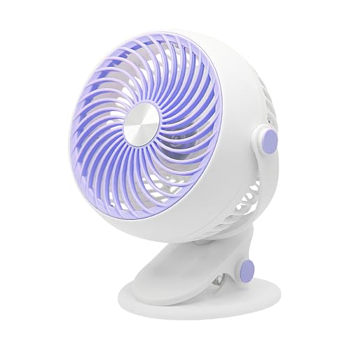 Ahuuen Klemmbarer Ventilator,Kühlender Tragbarer Ventilator Zum Anklemmen - USB-Ladebarer Luftkühler mit Neigungseinstellung Tragbares Gerät 5 Geschwindigkeitsstufen für Schlafzimmer Nachttisch von Ahuuen