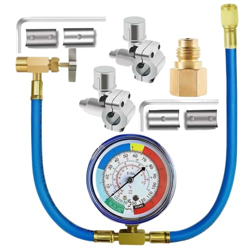 Ahuuen Klimaanlagen Nachfüllset,Komplettset Zum Auffüllen - Schlauch Manometer Dosenanschluss Set Für Kältemittel KFZ Wartung Heimwerkergarage von Ahuuen