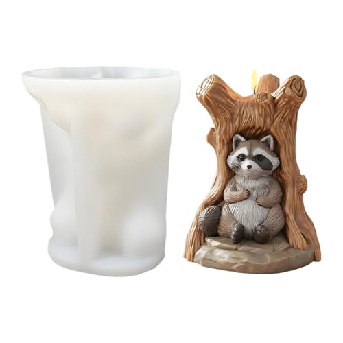 Ahuuen Raccoon Kerzenformen - 3D Baumstumpf Silikonform - Aromatherapie Form Für Wohnheim Schreibtisch Zimmer Schule Büro Wohnung Tischdekoration von Ahuuen