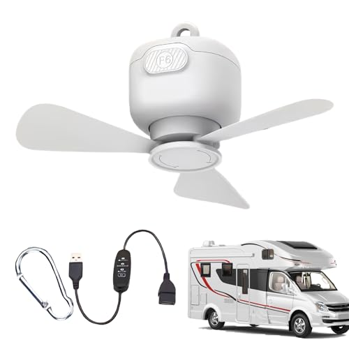 Ahuuen Tragbarer Deckenventilator für Zelte | Abhängbarer Kühlventilator,3 Stufen USB Deckenventilator für Terrasse Zelt Markise Draußen Pavillon Schlafzimmer Sitzplatz von Ahuuen