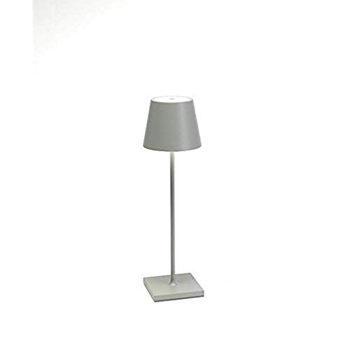 Zafferano Poldina-Wiederaufladbare LED-Tischleuchte, Dimmbar, Aluminiumgehäuse, Höhe 38 cm, Schutzart IP54, für den Außen-/ Innenbereich Geeignet, EU-Stecker-Salbeigrün, 2.2 W von Zafferano