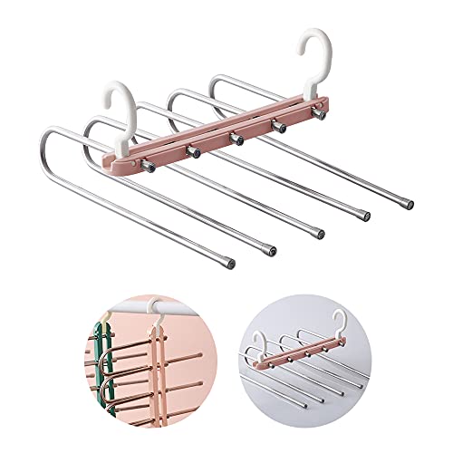 Hosenbügel Platzsparend Mehrfach, 5 In 1 Hosenbügel ,Kleiderbügel Hosen aus Edelstahl Ausziehbar, Faltbare Multi Bügel, Magischer Aufhänger , Schrank kleiderbügelhalte von Ai-Youger