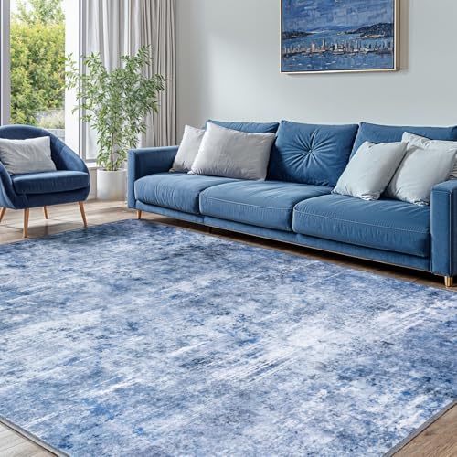 AiAngu Abstrakte Teppich Wohnzimmer 200x230cm, Ultraweicher Waschbarer Kurzfloriger, Großer Flächen Mit Rutschfester Unterseite, Großer Teppich für Schlafzimmer und Esszimmer(Blau) von AiAngu