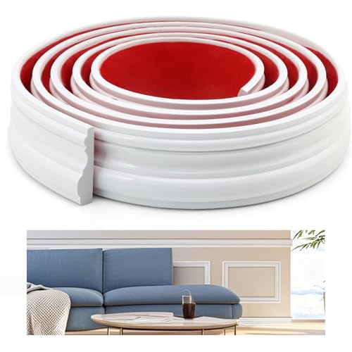 Stuckleisten Wand, Wandleistenleiste - Stuckleisten Selbstklebend, Selbstklebende Verkleidungsleiste, Flexible Leiste für Spiegelrahmen Schranktür Home Decoration Wandschutz Weiß 3.5m x 4cm von AiDeHuaKeJi