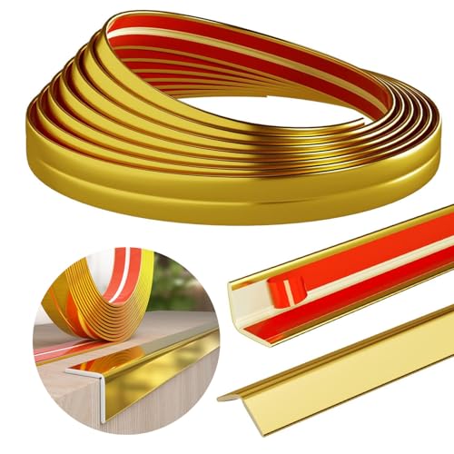 Zierleisten Selbstklebend Flexible Zierleiste Selbstklebend Wand Chromleiste Kantenschutz Selbstklebend Tischkantenschutz für Wohnzimmer,Badezimmer,Küche,Schlafzimmer (Gold4m*3cm) von AiDeHuaKeJi