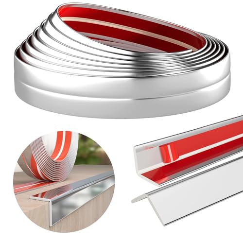 Zierleisten Selbstklebend Flexible Zierleiste Selbstklebend Wand Chromleiste Kantenschutz Selbstklebend Tischkantenschutz für Wohnzimmer,Badezimmer,Küche,Schlafzimmer (Silver4m*4cm) von AiDeHuaKeJi